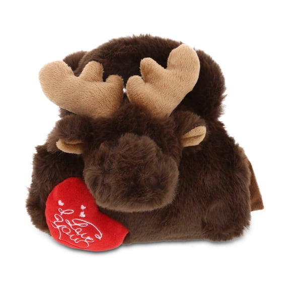 Dollibu I Love You Heart Brown Moose Plush Handbag - 7 inches