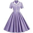 thumbnail image 1 of QLEICOM 1950's Dresses for Women Vintage, Contrast Suit Collar Cardigan Dress, Stretch Slim High Waist Swing Ball Dress, Christmas Lace Up Midi Dress, Audrey Hepburn Style Party Dresses Purple L, 1 of 5