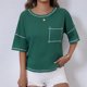 thumbnail image 5 of Camisetas Casuales de Mujer Nueva Camiseta de Manga Corta de Cuello U de Color Sólido de Verano, Poliéster, 5 of 7