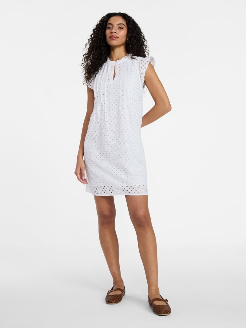 flutter sleeve eyelet mini dress Eyelet Flutter Sleeve Mini Pocket Dress