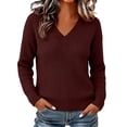 thumbnail image 6 of Fesfesfes Women's V-Neck Drop Shoulder Knit Sweater with Side Slit Long Sleeve Loose Fit Solid Color Soft Warm Casual Pullover Top for Fall Winter Daily Wear, 6 of 9