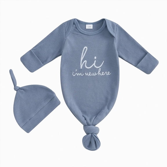 Newborn Infant Jumpsuit Newborn Knotted Sleeping Bag Fetal Hat Set Baby Comfortable And Breathable Pajamas,Dark Blue Jumpsuit Sleep & Play Bodysuit