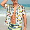 thumbnail image 7 of Honeii Cartoon Monster Trucks Print Men’s Hawaiian Shirt,Classic Button-Down Short Sleeve Shirt, for Beach, Vacation, and Outdoor Activities,XX-Large, 7 of 7