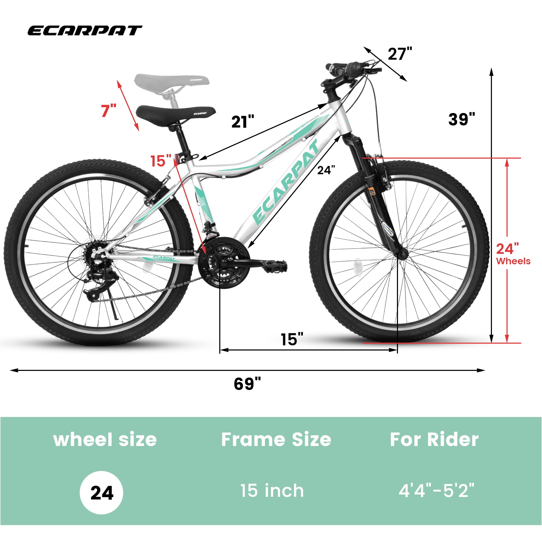 Women's Mountain Bike 24 Inch Wheels, 21-Speed Trail Commuter City Mountain Bikes, 15" Carbon Steel Frame, Female Women Bicycles V-Brakes Front Fork Suspension Twist Grip Shifter