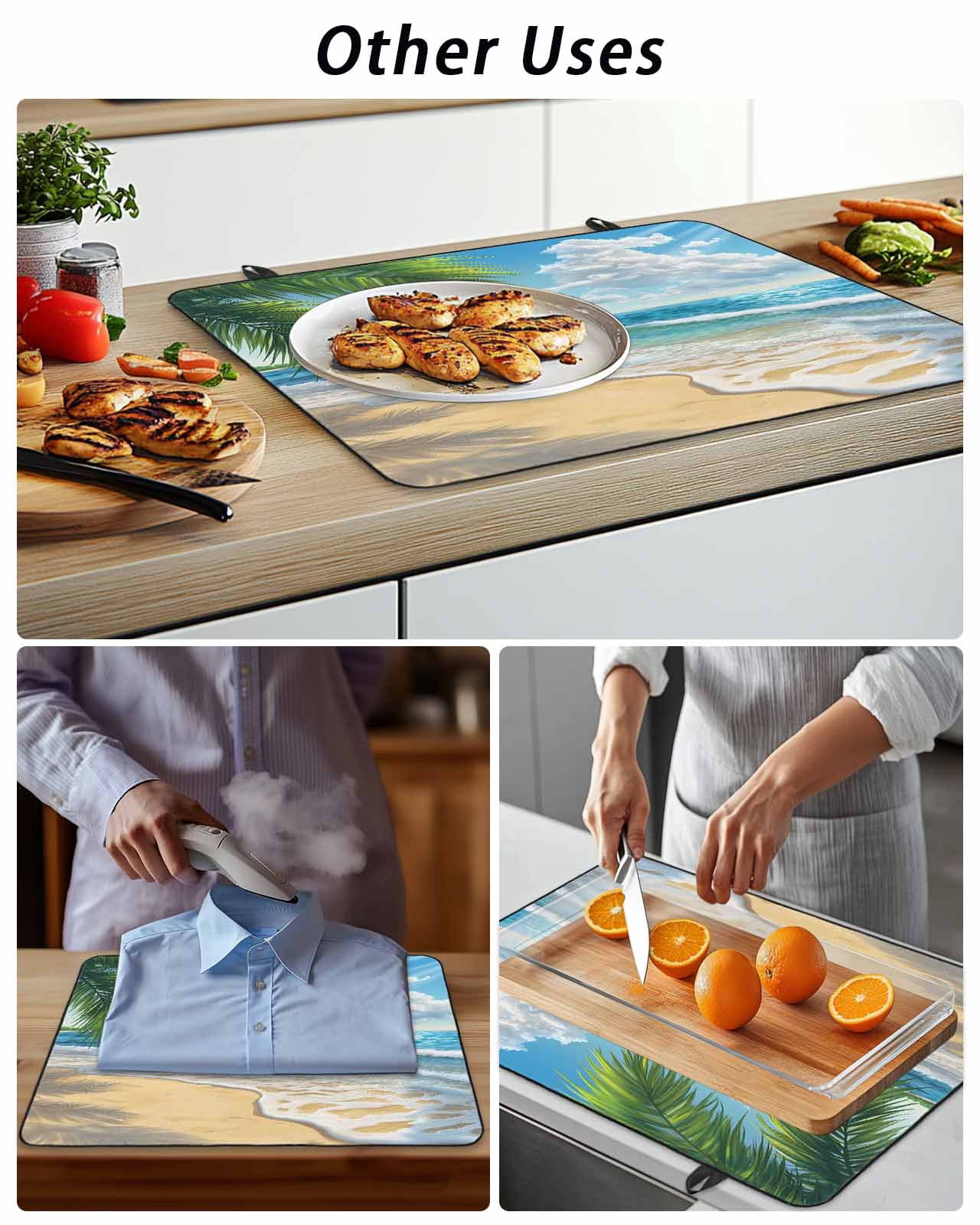 Stove Top Covers for Electric Stove, Summer Beach Glass Stovetop Cover Protector, Coastal Ocean Tropical Palm Trees Induction Cooktop Protector Oven Mat for Kitchen Countertop 24"x21"