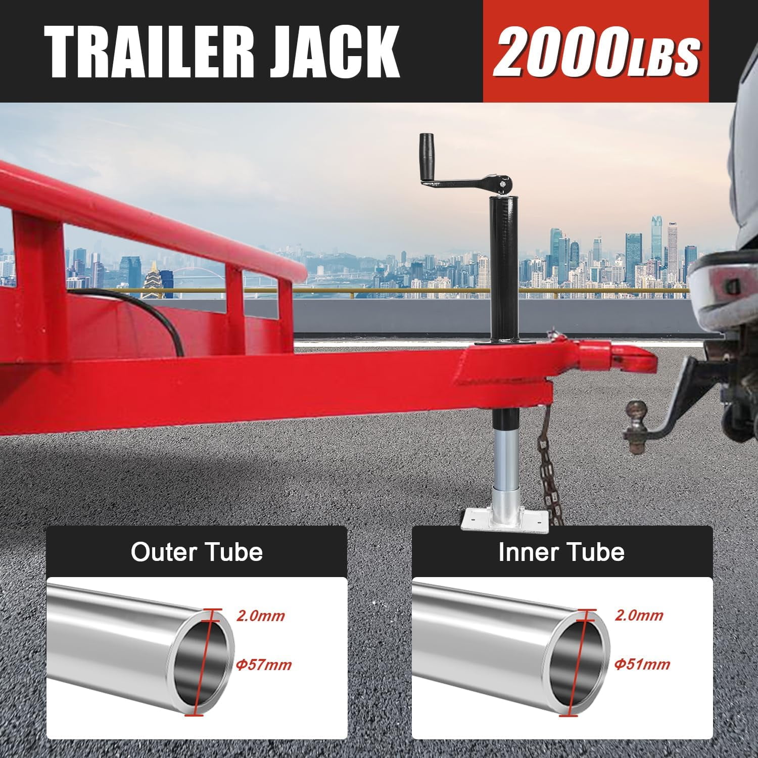 A- Frame Trailer Jack 2000 lbs, 14 Inches Vertical Travel for A-Frame Travel, Cargo and Utility Trailers