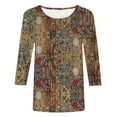 thumbnail image 4 of EchfiProm 3/4 Sleeve Shirts for Women Floral Multicolor Pullover Crew Neck Loose Fit Vintage Fall Shirts, 4 of 5