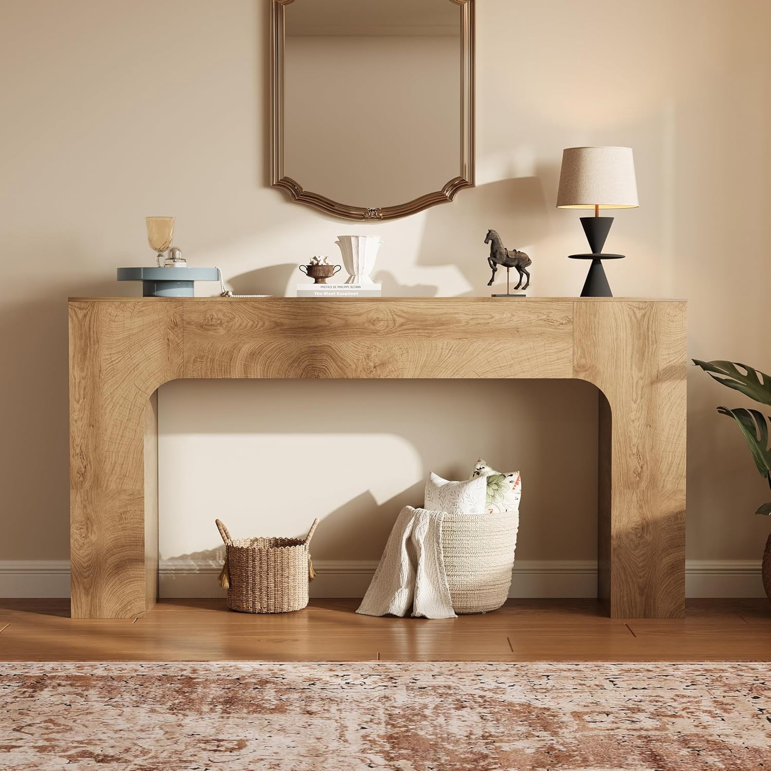 63 Inch Farmhouse Long Console Table, Wooden Sofa Table for Behind Couch, Entryway Furniture for Living Room or Hallway, Foyer Accent in Ring Oak