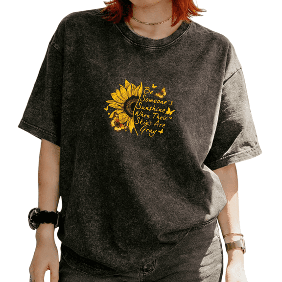Cozymy Women's Be Someone's Sunshine Sunflower Quote Floral Graphic Washed Short Sleeve T-Shirt Tees Tops