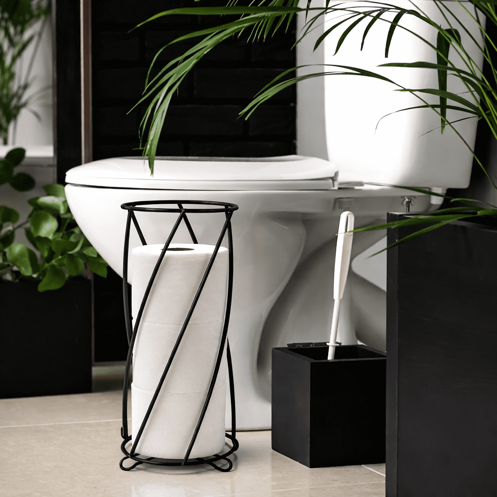 Brookstone Toilet Paper Holder Stand, Tissue Holder for Bathroom, Black