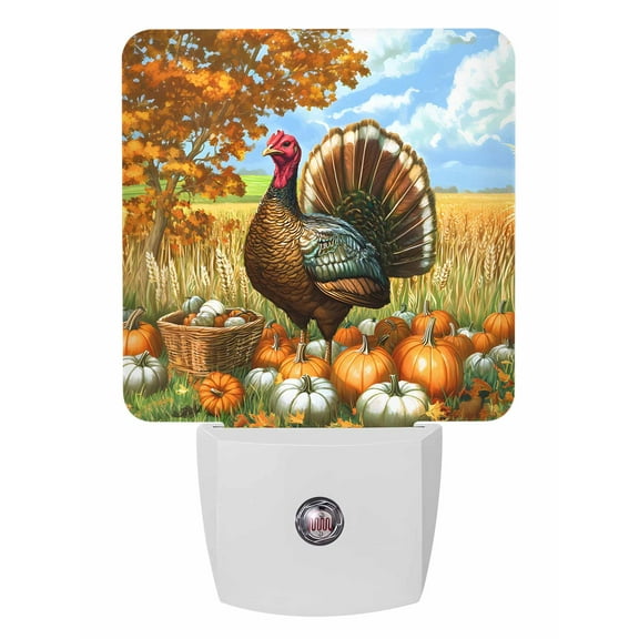 Fall Night Lights Auto Sensor Pumpkin Turkey Plug-in LED Nightlights Dusk to Dawn for Living Room, Bedroom, Bathroom, Hallway, Stairways Thanksgiving Wall Decor, Farmhouse Animal Wheats Night Light