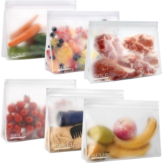 wqlpp-6 Sacs de Congélation Réutilisables Lavables au Lave-Vaisselle, Sacs de Rangement Alimentaires Réutilisables, Sans BPA, Extra Épais, Étanches, en Silicone et Plastique, avec Fermeture Éclair pour Sandwichs et Collations