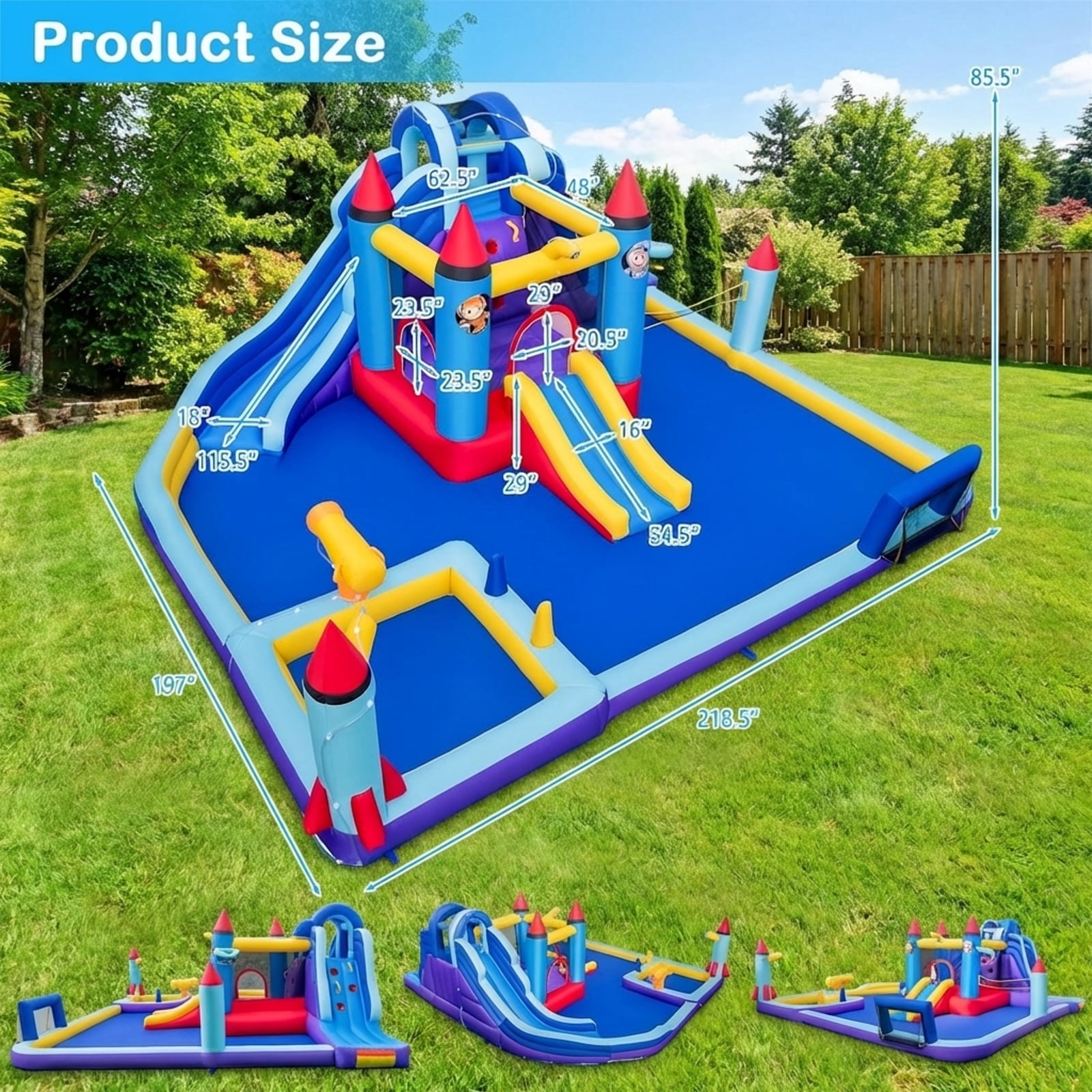 Redsmile Rocket Theme Inflatable Water Slide Park - Multicolor - Kids Birthday Party - Backyard Fun - Summer Play