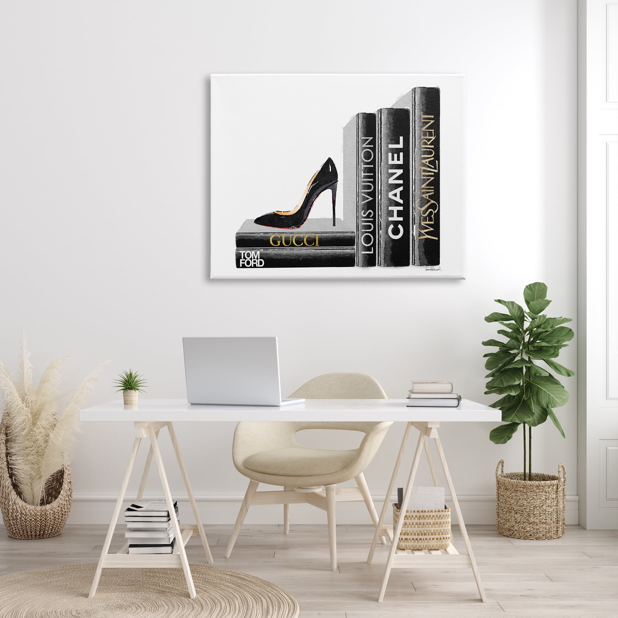 Stupell Industries High Fashion Black Book Shelf with Stilettos Heel Canvas Wall Art by Amanda Greenwood