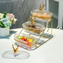 Clear Plastic Reseau Style Fruit Tray | Dried Fruit & Snack Display Tray with Iron Frame & Cover | 17.5X26.5X24.5Cm Afternoon Tea Dessert Serving Tray for Living Room