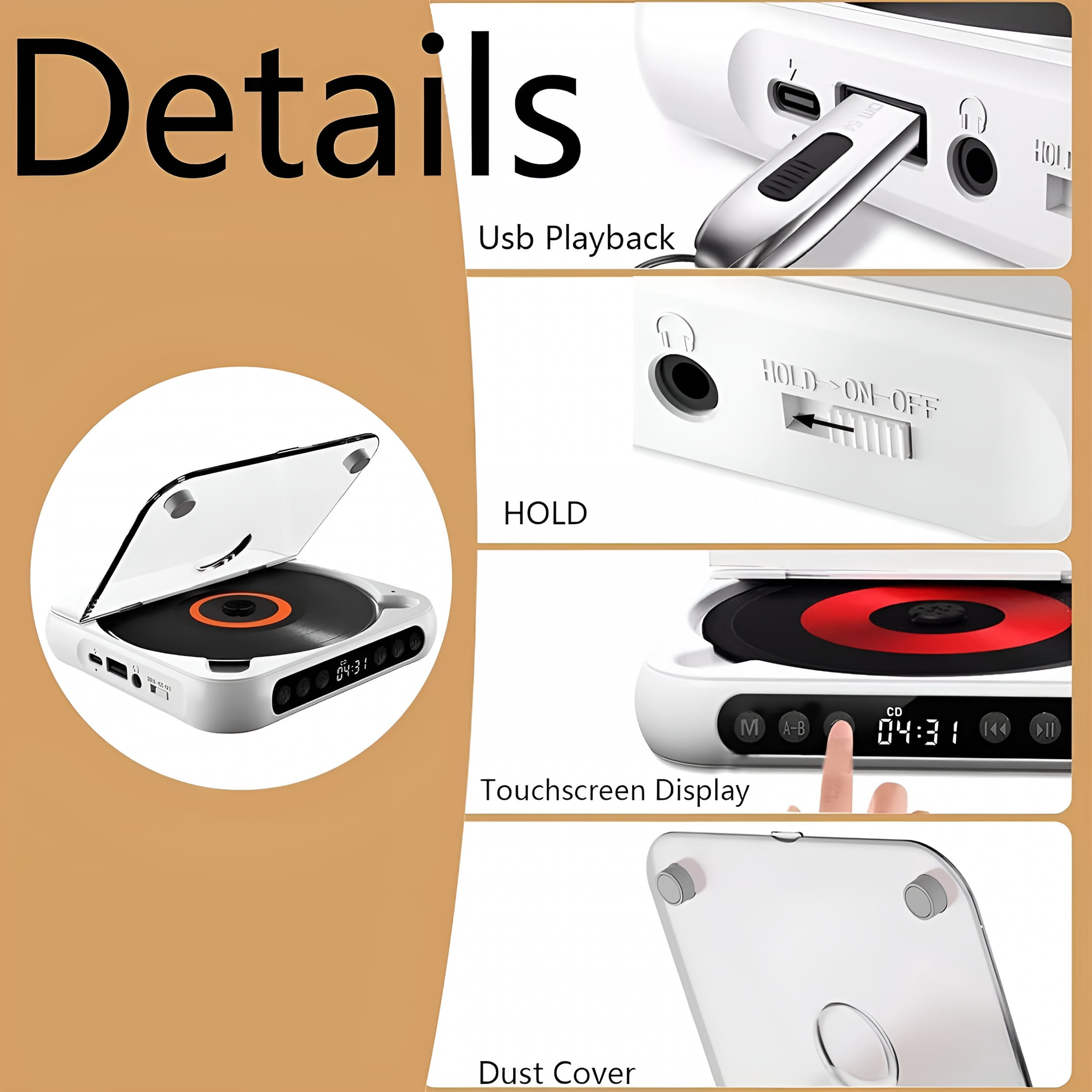 GJX 2026 New Retro Wireless Cd Player with Bluetooth Speaker | Portable Rechargeable Boombox for Car,Travel&Home | Anti-Shock,Play Cds/Usb/Sd/Fm Radio,Long Battery Life