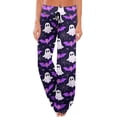 thumbnail image 2 of Halloween Pumpkin & Spider Print Wide Leg Pants for Women, 1-Pc Drawstring Loose Palazzo Trousers — Soft Breathable Lounge Bottoms & Halloween Pajama Pants Multicolor L, 2 of 6