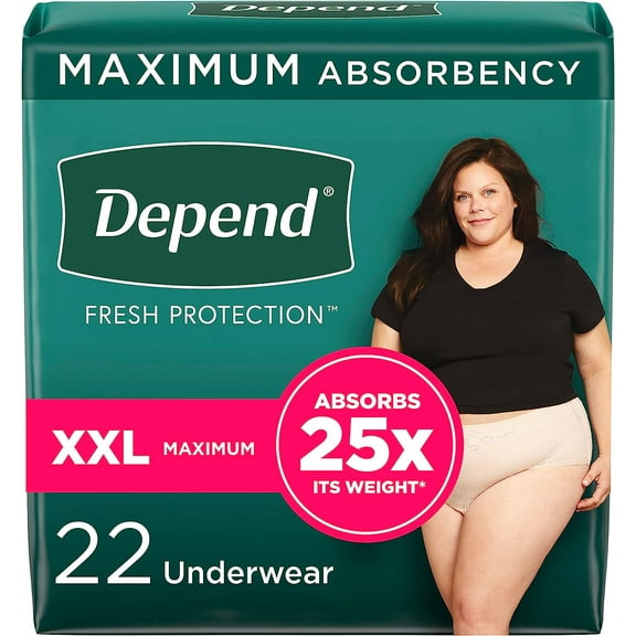 Depend Fresh Protection Adult Incontinence Underwear for Women (Formerly Depend Fit-Flex), Disposable, Maximum, Extra-Extra-Large, Blush, 22 Count, Packaging May Vary