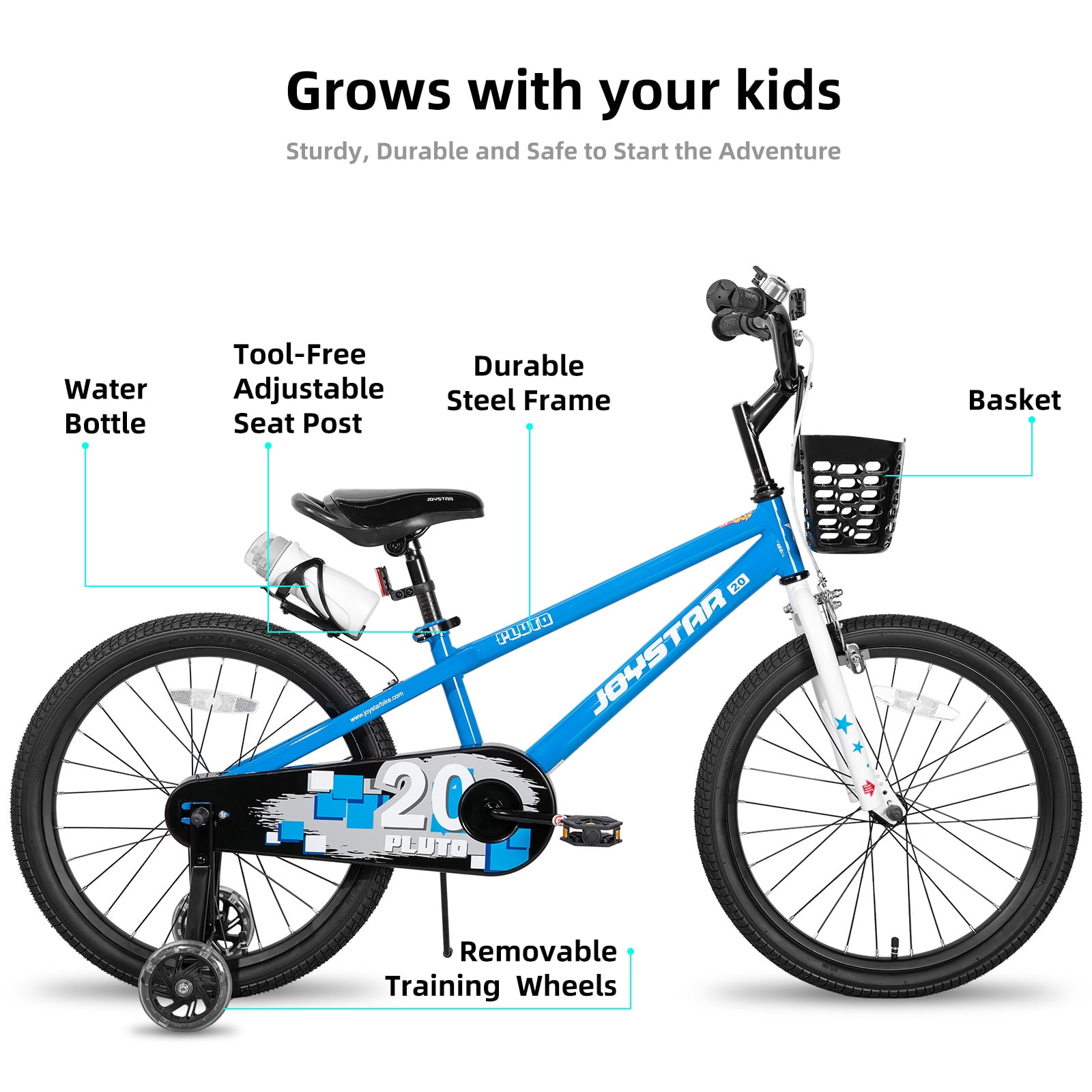 JOYSTAR Pluto Kids Bike with Training Wheels for 18 inch Bike, Blue