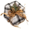 thumbnail image 5 of Northlight Plush Plaid and Jute Pumpkin Fall Harvest Decoration - 6.5" - White and Black, 5 of 5