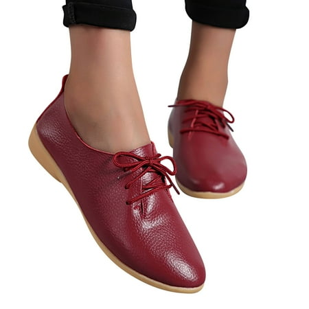 Oyedens Oxfords Dress Shoes for Women British Vintage Leather Fashion Sneakers Casual Walking Flats