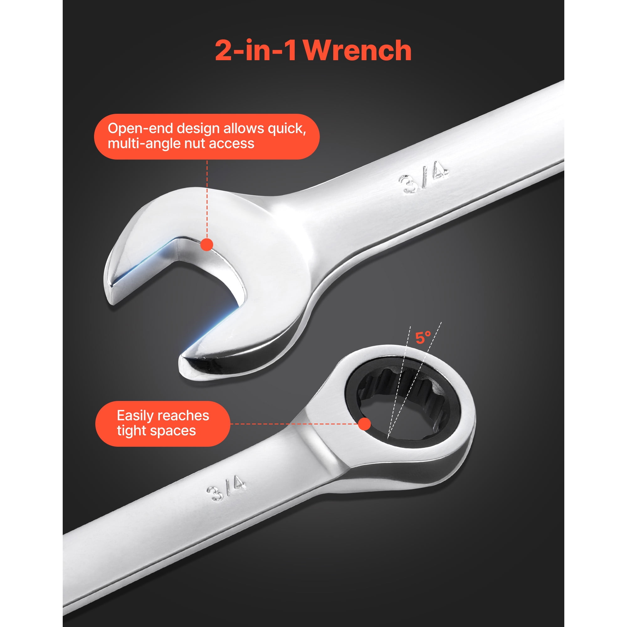 KFFKFF 26-Piece SAE and Metric Ratcheting Wrench Set, 72-Tooth Cr-V Steel Tools with Organizer Rack, Open-End Design, Clear Size Markings, Ideal for Household and Automotive Repairs, Silver