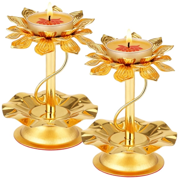 2 Pcs Lotus Candle Holders, Metal Gold Diya for Diwali Decorations, Tea Light Candle Holder with Exquisite Workmanship, Elegant Table Centerpieces, 4.3 x 3.3 x 1.7 in