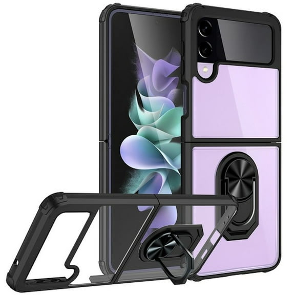 Perfectly Clear Air Hybrid Case with Ring Holder for Samsung Galaxy Z Flip 4 - Black
