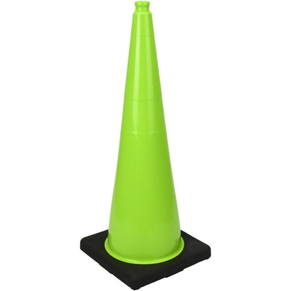 Green PVC Traffic Cone: 36" High, 15" Square Base, 10 lb Weight