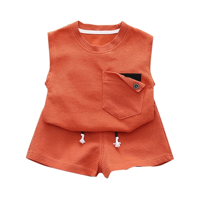 Cathalem Ensemble 2 Pcs Garçon T-Shirt à Manches Courtes Imprimé et Shorts, Orange 100