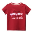 thumbnail image 1 of Penkiiy Haut à Manches Courtes pour Enfants Garçons Filles Mode Mignon Couleur Unie Col Rond Imprimé Cœur Saint-Valentin 7-8 Ans Rouge, 1 of 4