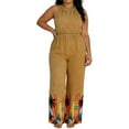thumbnail image 2 of XUNKUSGA Plus Size Jumpsuits for Women Fashion Boho Halter Neck Sleeveless Wide Leg Rompers for Women Classic Drawstring Waist Women's Jumpsuits M-3XL,Brown, 2 of 6