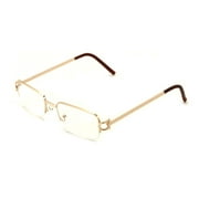 V.W.E. Rectangular Frame Clear Lens Designer Half Rim Eye Glasses (Gold)