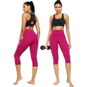 NELEUS Womens Tummy Control High Waist Capri Yoga Leggings with Pocket,Blue+Wine Red+Rose Red,US Size XL