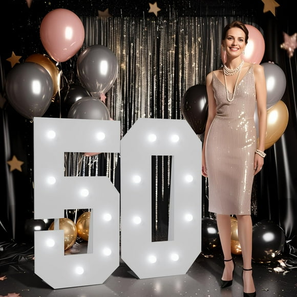 imprsv Numéros de Chapiteau Grandes Décorations d'Anniversaire 50 Ans : Ballon Lumineux 3 Pieds pour Fête Décoration Anniversaire Femmes Hommes Panneau en Mousse Murale Numéro 50
