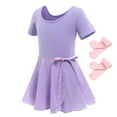 thumbnail image 3 of IBTOM CASTLE Toddler Kids Girls Short Sleeve Ballet Dance Leotards Costume with Chiffon Dance Skirt Tights Ballerina Outfits 4-5 Years Purple, 3 of 8