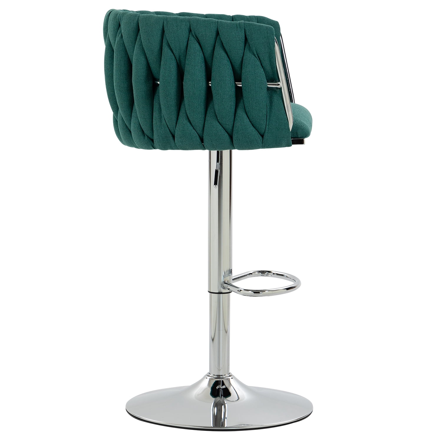 Swivel Bar Stool Set of 2, Adjustable Counter Height Chair with Woven Back and Footrest for Kitchen Cafe, Green