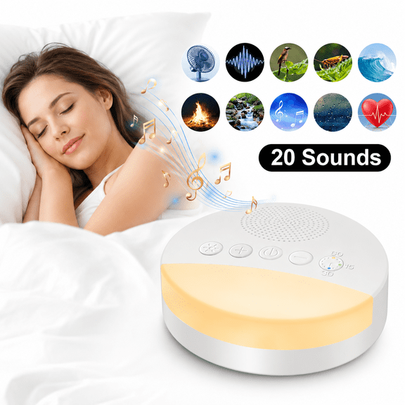 White Noise Machine for Sleeping,Sound Machine for Adults,Night Light,20 Soothing Sound,Timer and Memory Function