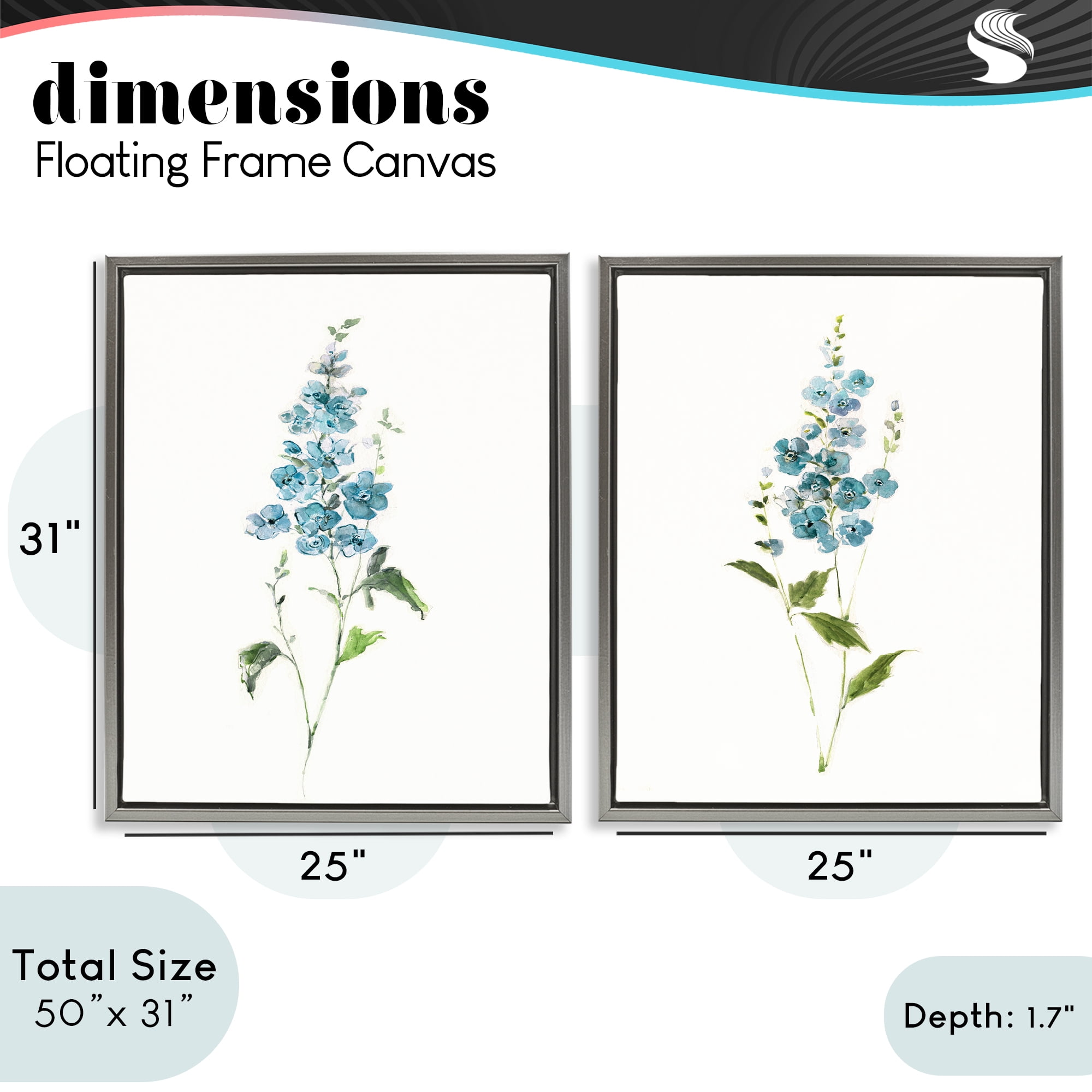 Stupell Industries Blue Watercolor Sprigs 2 Piece Gray Framed Floater Canvas Set, design by Sally Swatland