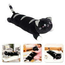 Cute Cat USB Heated Neck Pillow, 1 Count, Black, 19.6 Inch, Electric Heating Plush Toy, Warm Compress Cervical Bolster, Soft Animal Stuffed Doll, for Pain Relief Office Nap Winter Gift