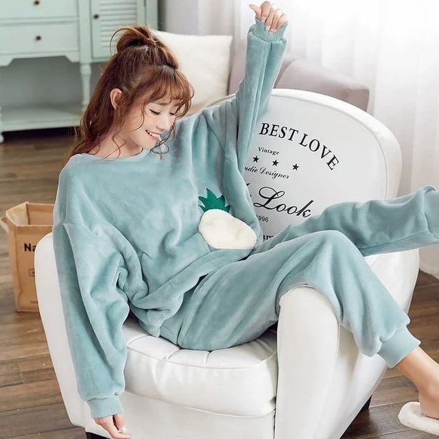 Pijama de vellón coral para mujer, primavera/otoño/invierno, franela gruesa y cálida, traje de talla grande para estar en casa