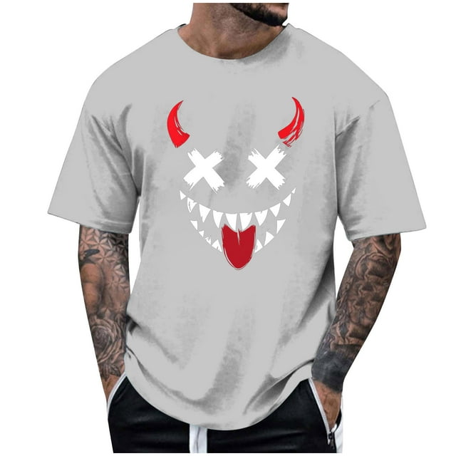 Blusas y camisas de manga corta y cuello redondo para hombre. Blusas/camisetas de manga corta con cuello redondo y estampado de Halloween para hombre. Blusa para hombre.