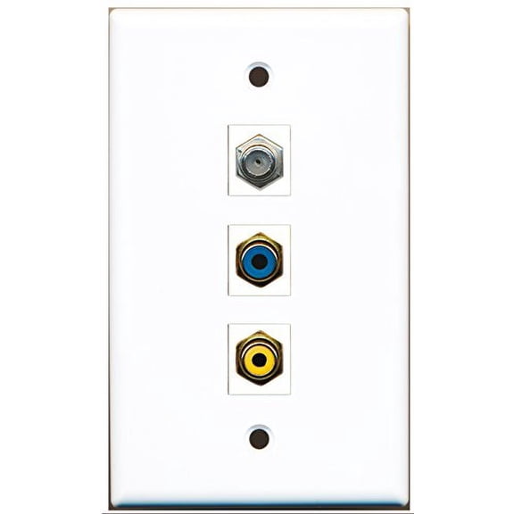 RiteAV - 1 Port RCA Yellow and 1 Port RCA Blue and 1 Port Coax Cable TV- F-Type Wall Plate