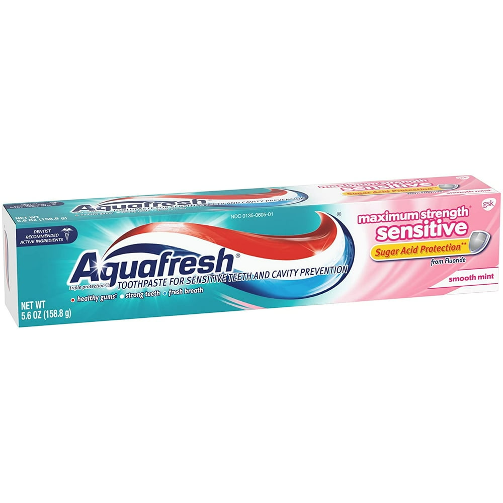 3 Pack Aquafresh Maximum Strength Sensitive Tooothpaste Smooth Mint 5.6