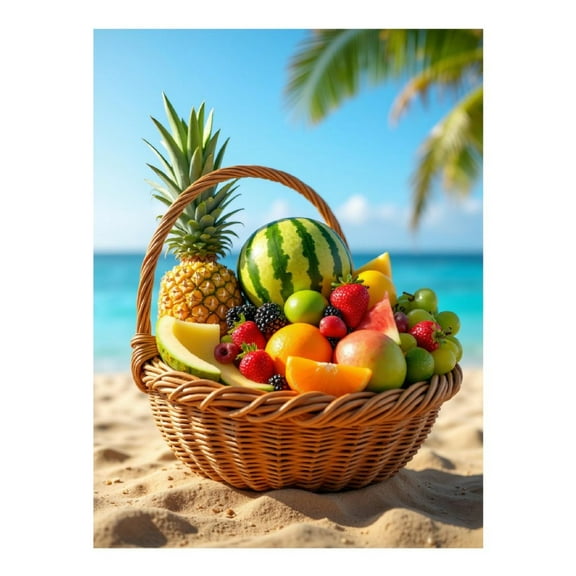 Diamond Art Kits for Adults - 5d Tropical Fruit Basket Beach Scene Diamond Painting for Adults, Diamond Art for Adults Beginners, Diamond Painting Kits for Adults for Home Wall Decor