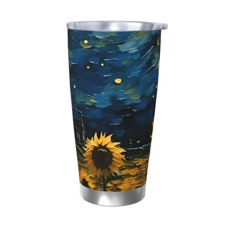 

Qekee Oil Starry Sky Sunflower Print 20OZ Car Cup Stainless Steel Vacuum Insulated Tumbler Tumbler Cup With Lid And Straw Travel Coffee Mug-Without Straw