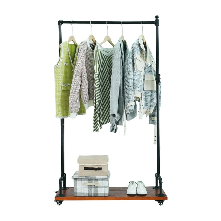 Industrial Style Clothes Garment Rack on Wheels Heavy Duty Clothing Rack Industrial Pipe Style Rolling Garment Rack with Shelf For Bedroom Store Living Room Storeroom Black Retro Room Walmart