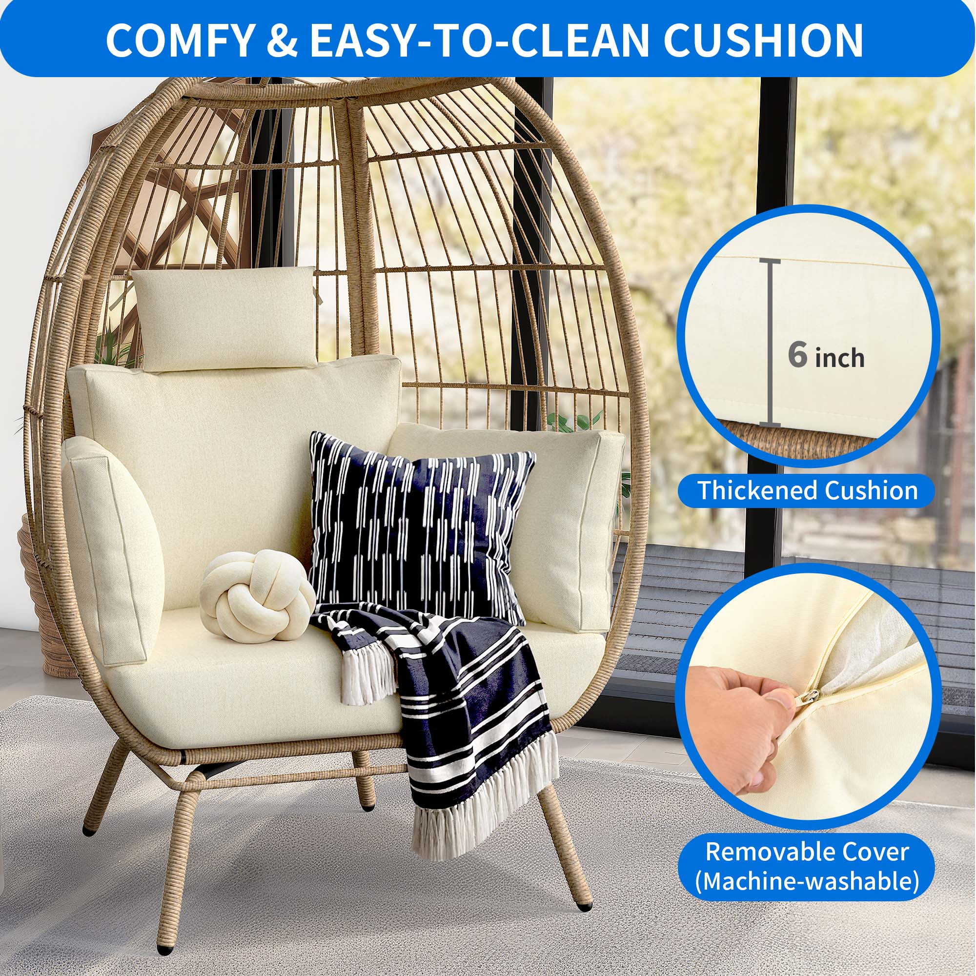 Uforic Patio Conversation Sets,Outdoor Furniture Sofa Set - Club Lounge Chairs Egg Chair,L-Shaped Patio Sofa and Wicker Table & Cushions - Beige