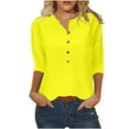 thumbnail image 2 of Women Summer V Neck 3/4 Sleeve T Shirts,Solid Color Button Up Casual Tshirts for Women, 2 of 3