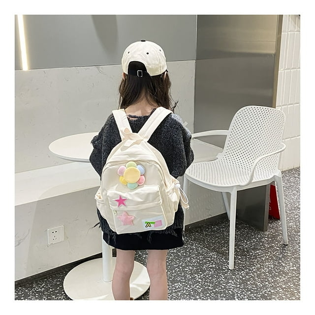 Mochila para niños pequeña, mochila fresca para la escuela primaria, mochila ligera para viajar, blanco
